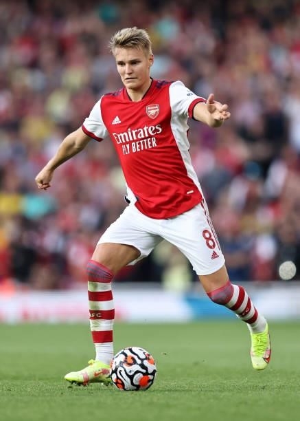 Martin Odegaard of Arsenal during the Premier League match between Arsenal and Tottenham Hotspur at Emirates Stadium on September 26, 2021 in London,...