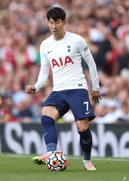 Son Heung-min of Tottenham Hotspur during the Premier League match between Arsenal and Tottenham Hotspur at Emirates Stadium on September 26, 2021 in...