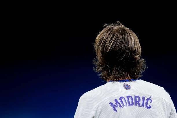 Luka Modric of Real Madrid during the La Liga Santander match between Real Madrid v Villarreal at the Estadio Santiago Bernabeu on September 25, 2021...