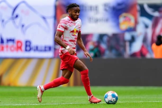 Christopher Nkunku of RB Leipzig controls the ball during the Bundesliga match between RB Leipzig and Hertha BSC at Red Bull Arena on September 25,...