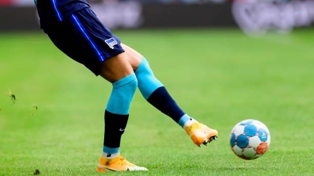 Ball on the foot during the Bundesliga match between RB Leipzig and Hertha BSC at Red Bull Arena on September 25, 2021 in Leipzig, Germany.
