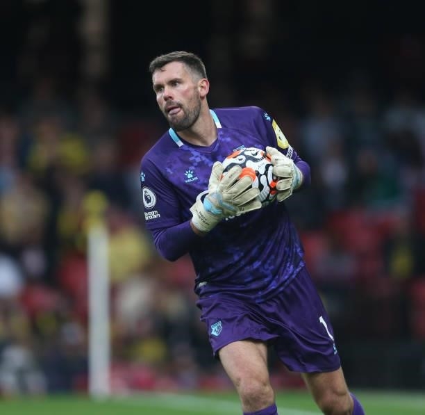 Watford's Ben Foster during the Premier League match between Watford and Newcastle United at Vicarage Road on September 25, 2021 in Watford, England.