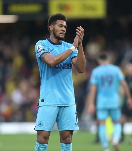 Newcastle United's Joelinton during the Premier League match between Watford and Newcastle United at Vicarage Road on September 25, 2021 in Watford,...