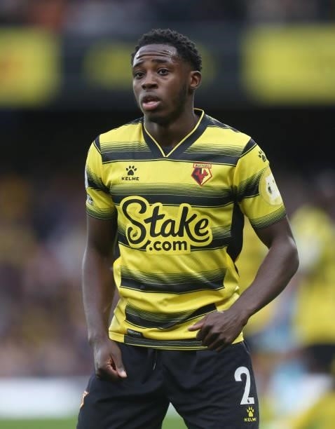 Watford's Jeremy Ngakia during the Premier League match between Watford and Newcastle United at Vicarage Road on September 25, 2021 in Watford,...