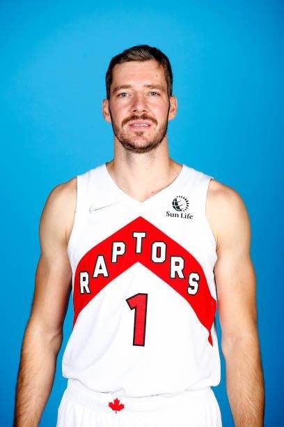 Goran Dragic of the Toronto Raptors poses for a head shot during NBA Media Day on September 27, 2020 at the Scotiabank Arena in Toronto, Ontario,...