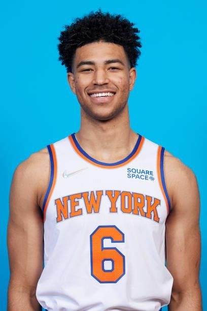 Quentin Grimes of the New York Knicks poses for a head shot during NBA media day on September 27, 2021 at the Madison Square Garden Training Center...