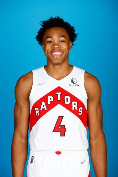 Scottie Barnes of the Toronto Raptors poses for a head shot during NBA Media Day on September 27, 2020 at the Scotiabank Arena in Toronto, Ontario,...