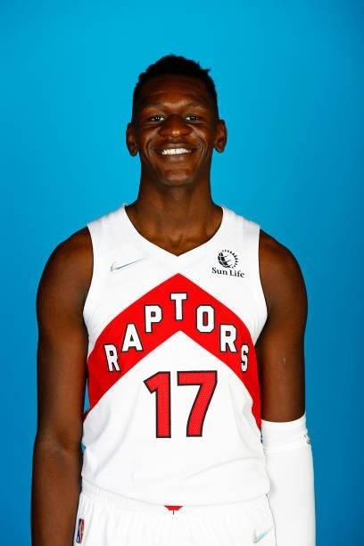 Isaac Bonga of the Toronto Raptors poses for a head shot during NBA Media Day on September 27, 2020 at the Scotiabank Arena in Toronto, Ontario,...