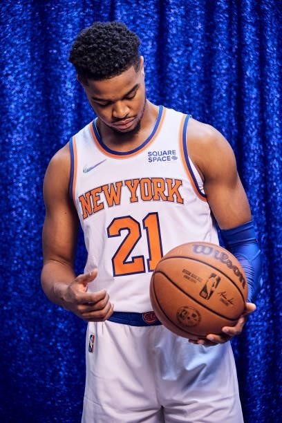 Walker of the New York Knicks poses for a portrait during NBA media day on September 27, 2021 at the Madison Square Garden Training Center in...