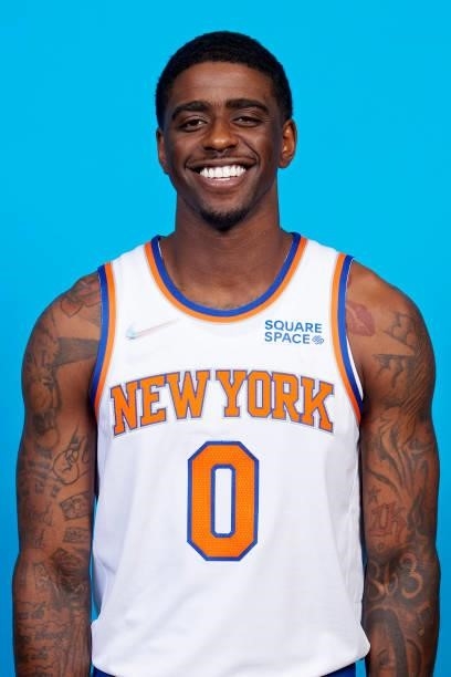 Dwayne Bacon of the New York Knicks poses for a head shot during NBA media day on September 27, 2021 at the Madison Square Garden Training Center in...