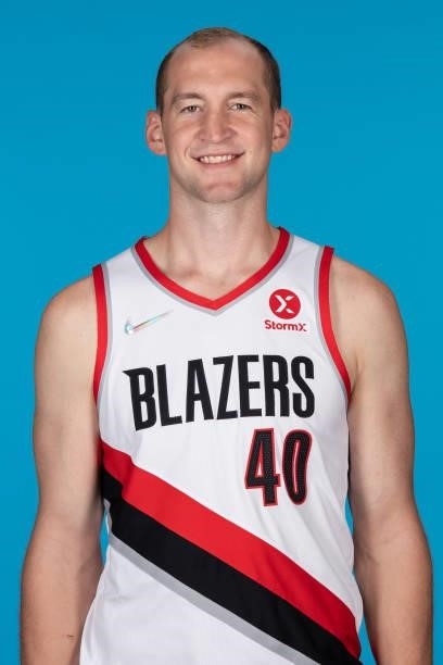 Cody Zeller of the Portland Trail Blazers poses for a head shot during NBA media day on September 27, 2021 at the MODA Center in Portland, Oregon....