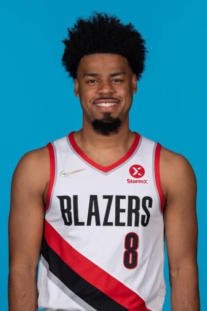 Quinn Cook of the Portland Trail Blazers poses for a head shot during NBA media day on September 27, 2021 at the MODA Center in Portland, Oregon....