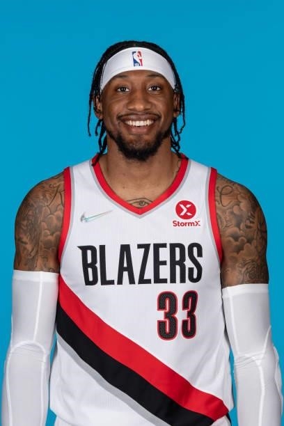 Robert Covington of the Portland Trail Blazers poses for a head shot during NBA media day on September 27, 2021 at the MODA Center in Portland,...