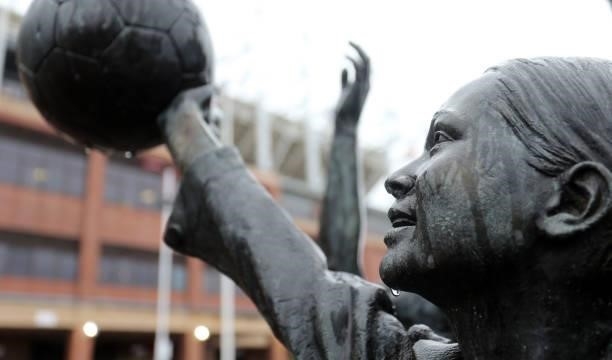 Statue of fans shines with rain before the Sky Bet League One match between Sunderland and Cheltenham Town at Stadium of Light on September 28, 2021...