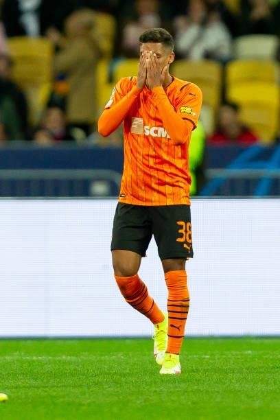 Pedrinho of FC Shakhtar Donetsk looks dejected during the UEFA Champions League group D match between Shakhtar Donetsk and Inter at Metalist Stadium...