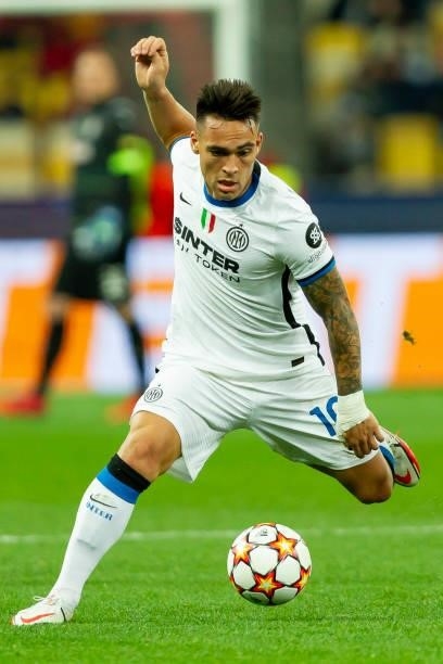 Lautaro Martinez of FC Internazionale controls the ball during the UEFA Champions League group D match between Shakhtar Donetsk and Inter at Metalist...