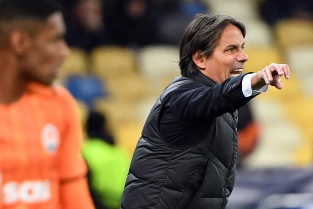 Inter Milan's Italian head coach Simone Inzaghi reacts from the sideline during the UEFA Champions League football match between Shakhtar Donetsk and...