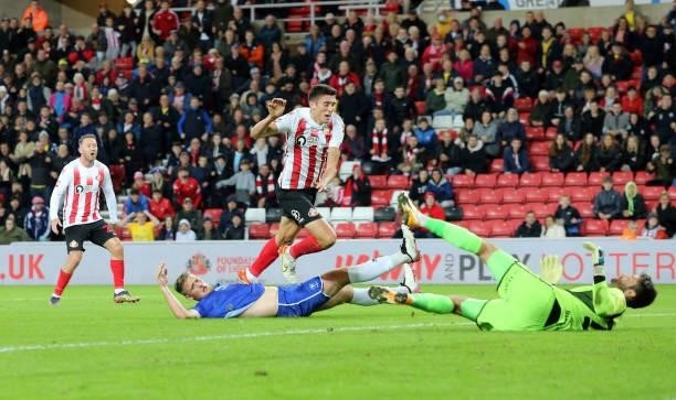 Ross Stewart of Sunderland scores the second goal during the Sky Bet League One match between Sunderland and Cheltenham Town at Stadium of Light on...