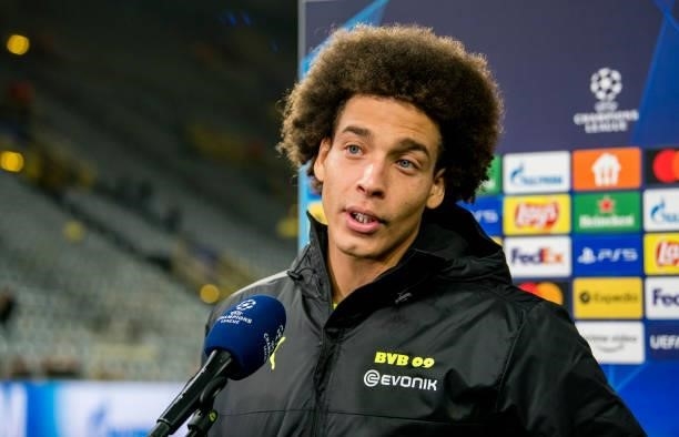 Axel Witsel of Borussia Dortmund is giving an interview after the final whistle during the Champions League Group C match between Borussia Dortmund...