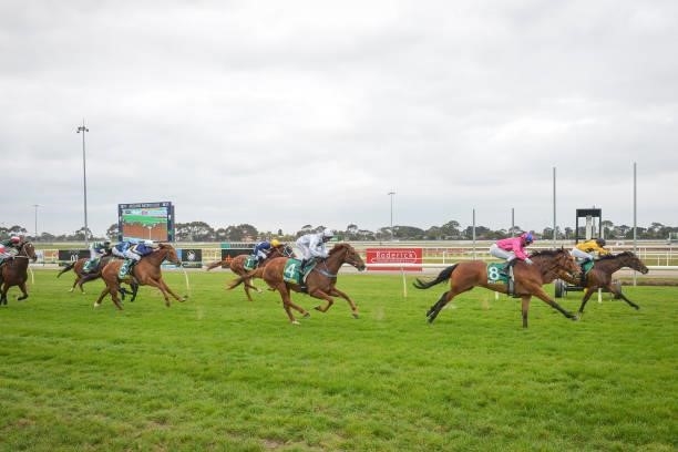 Star Of Chaos ridden by Dean Holland wins the DMB Contracting Class 1 Handicap at Geelong Racecourse on September 29, 2021 in Geelong, Australia.