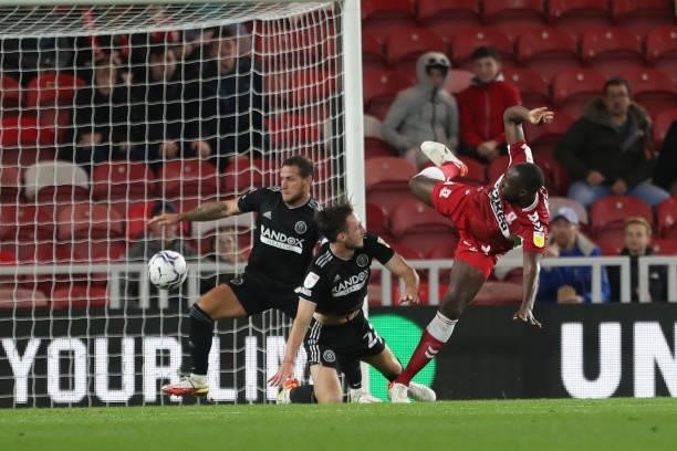 Middlesbrough's Marc Bola attempts a shot at goal during the Sky Bet Championship match between Middlesbrough and Sheffield United at the Riverside...