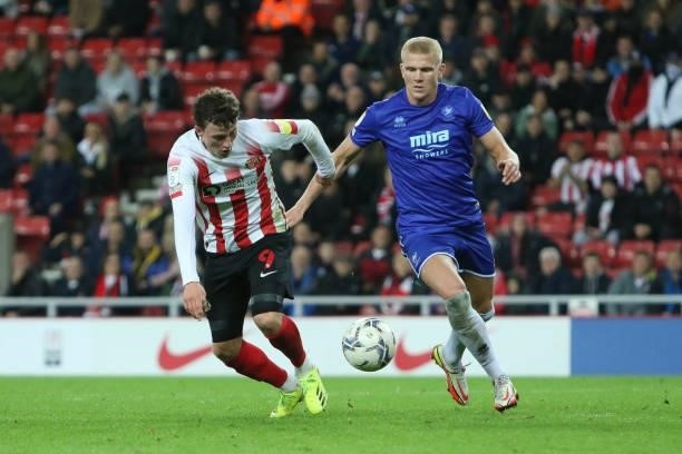 Nathan Broadhead of Sunderland in action during the Sky Bet League 1 match between Sunderland and Cheltenham Town at the Stadium Of Light, Sunderland...