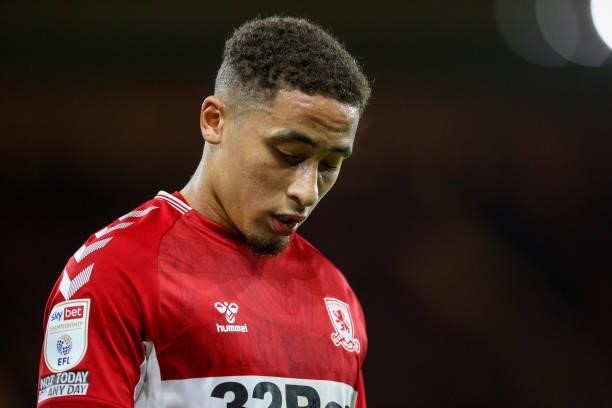 Middlesbrough's Marcus Tavernier pauses during the Sky Bet Championship match between Middlesbrough and Sheffield United at Riverside Stadium on...