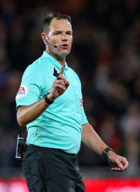 Referee James Linington during the Sky Bet Championship match between Middlesbrough and Sheffield United at Riverside Stadium on September 28, 2021...