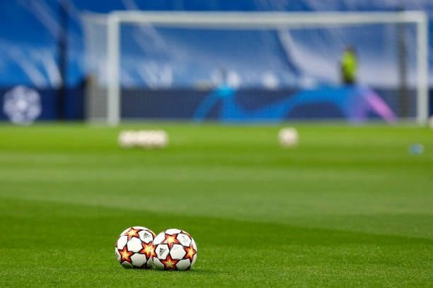 Offical UEFA Champions League match ball during the UEFA Champions League match between Real Madrid and Sheriff Tiraspol Munich at Estadio Santiago...