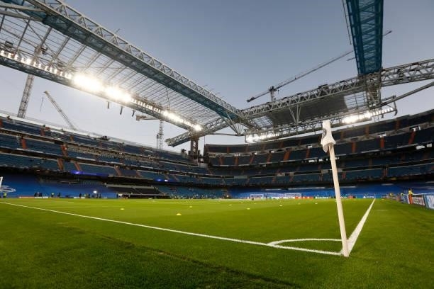 General view of the stadium during the UEFA Champions League match between Real Madrid and Sheriff Tiraspol Munich at Estadio Santiago Bernabeu in...