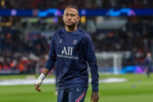 Neymar of Paris Saint-Germain Looks on prior to the UEFA Champions League match between Paris Saint Germain and Manchester City at Parc des Princes...