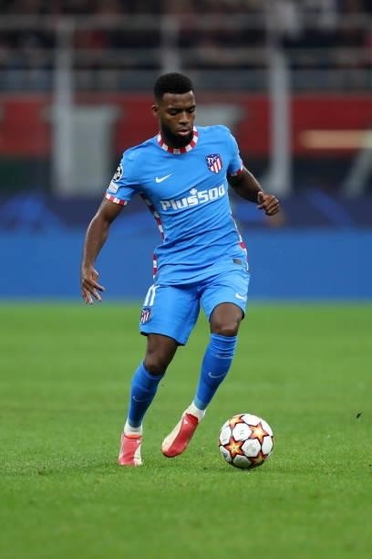 Thomas Lemar of Atletico Madrid controls the ball during the UEFA Champions League Group B match between AC Milan and Atletico Madrid at Giuseppe...