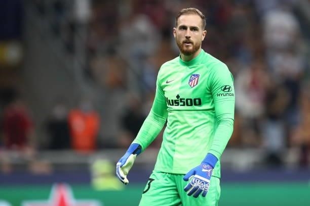 Goalkeeper Jan Oblak of Atletico Madrid looks on during the UEFA Champions League Group B match between AC Milan and Atletico Madrid at Giuseppe...