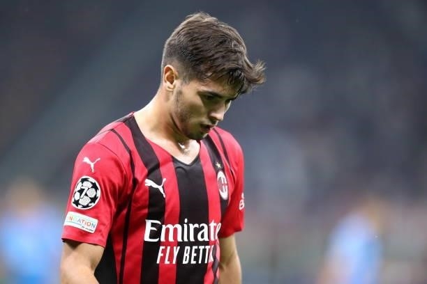Brahim Diaz of AC Milan looks on during the UEFA Champions League Group B match between AC Milan and Atletico Madrid at Giuseppe Meazza Stadium on...