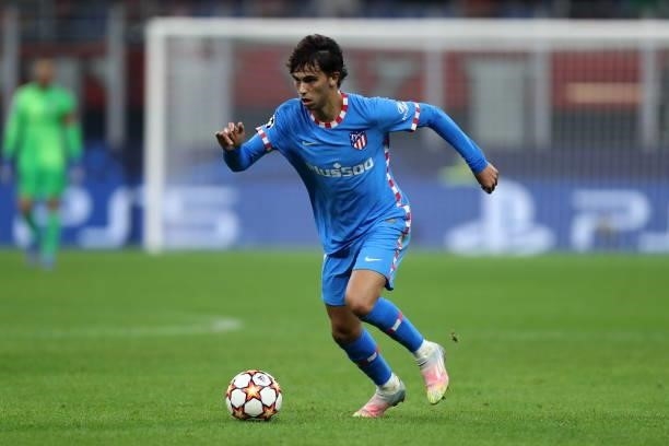 Joao Felix of Atletico Madrid controls the ball during the UEFA Champions League Group B match between AC Milan and Atletico Madrid at Giuseppe...
