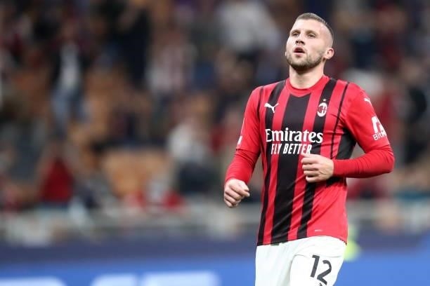 Ante Rebic of AC Milan looks on during the UEFA Champions League Group B match between AC Milan and Atletico Madrid at Giuseppe Meazza Stadium on...