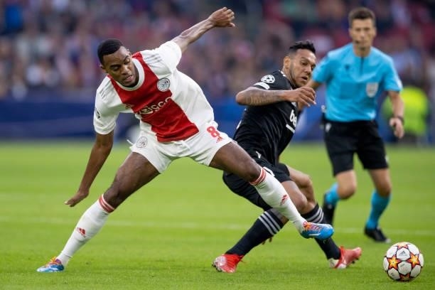 Ryan Gravenberch of AFC Ajax Battle for the ball during the UEFA Champions League group C match between AFC Ajax and Besiktas at Johan Cruijff Arena...