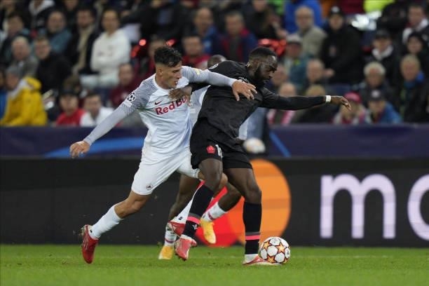 Nicolas Capaldo of Salzburg and Jonathan Ikone of Lille during the UEFA Champions League group G match between FC Red Bull Salzburg and Lille OSC at...