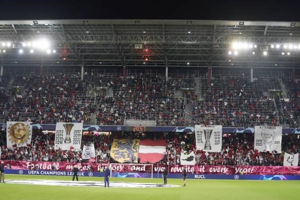 Choreography of the Fans of Salzburg during the UEFA Champions League group G match between FC Red Bull Salzburg and Lille OSC at Red Bull Arena on...