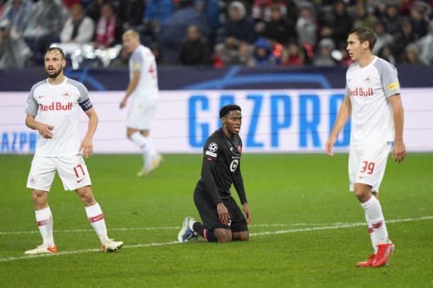 Jonathan David of Lille disappointed during the UEFA Champions League group G match between FC Red Bull Salzburg and Lille OSC at Red Bull Arena on...