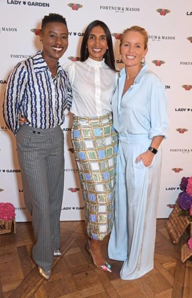 Rene Macdonald, Noreen Goodwin and Davinia Taylor attend the 7th annual Lady Garden Foundation lunch at Fortnum & Mason on September 28, 2021 in...