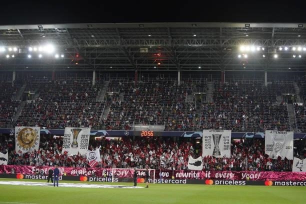 Choreography of the fans of Salzburg during the UEFA Champions League group G match between FC Red Bull Salzburg and Lille OSC at Red Bull Arena on...