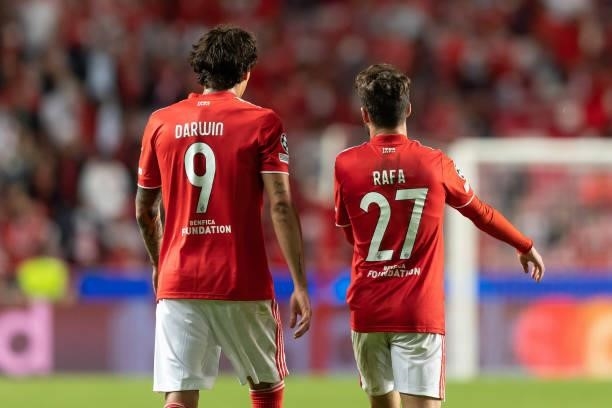 Darwin Nunez of SL Benfica and Rafa Silva of SL Benfica looks on during the UEFA Champions League group E match between SL Benfica and FC Barcelona...