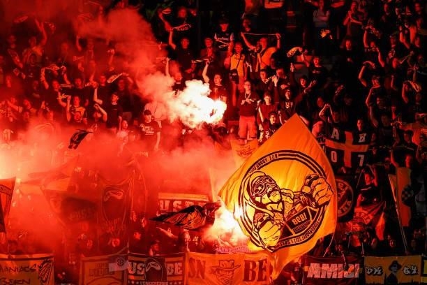 Young Boys supporters during the UEFA Champions League football match Atalanta BC vs Young Boys on September 29, 2021 at the Gewiss Stadium in...