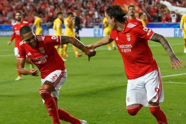 Gilberto of SL Benfica and Darwin Nunez of SL Benfica celebrate after winning the UEFA Champions League group E match between SL Benfica and FC...