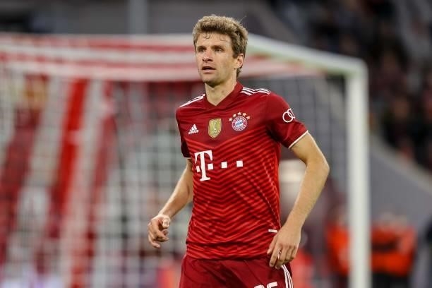 Thomas Mueller of Bayern Muenchen looks on during the UEFA Champions League group E match between FC Bayern Muenchen and Dinamo Kiev at Allianz Arena...