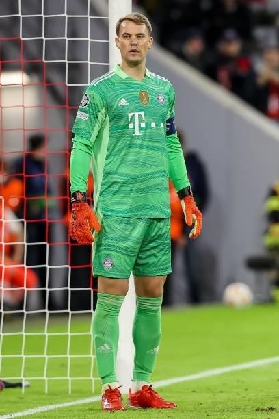 Goalkeeper Manuel Neuer of Bayern Muenchen looks on during the UEFA Champions League group E match between FC Bayern Muenchen and Dinamo Kiev at...