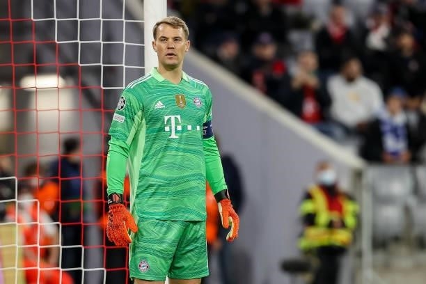 Goalkeeper Manuel Neuer of Bayern Muenchen looks on during the UEFA Champions League group E match between FC Bayern Muenchen and Dinamo Kiev at...