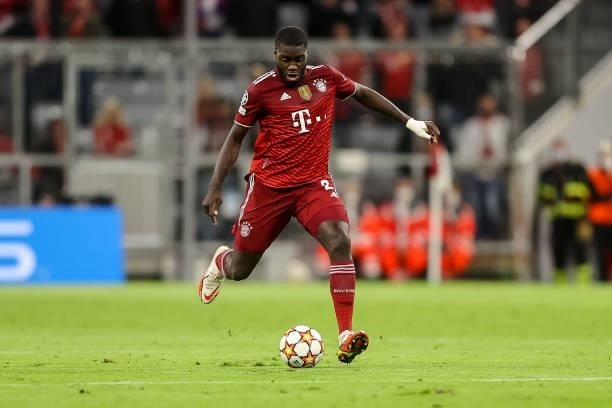Dayot Upamecano of Bayern Muenchen controls the ball during the UEFA Champions League group E match between FC Bayern Muenchen and Dinamo Kiev at...