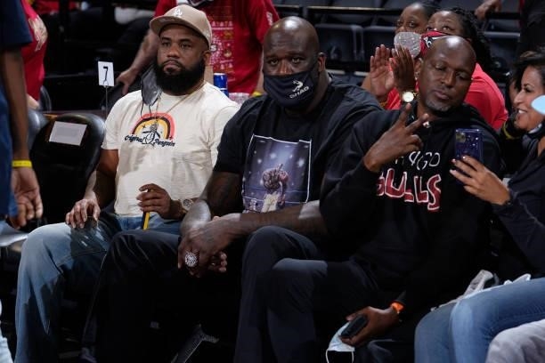 Former NBA player, Shaquille O'Neal attends the game between the Phoenix Mercury and the Las Vegas Aces during Game Two of the 2021 WNBA Semifinals...